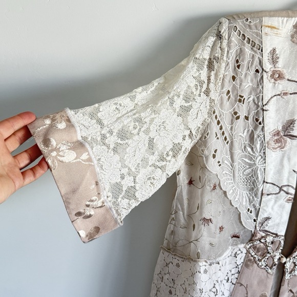 Spencer Alexis Silk Blend Jacket Boho  Patchwork Lace Cardigan Woman Sz L - Picture 3 of 12